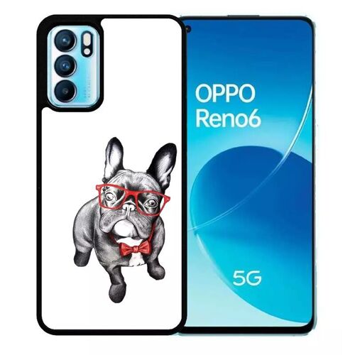 Coque Pour Oppo Reno6 5g - Bulldog Français À Lunettes - Silicone - Noir
