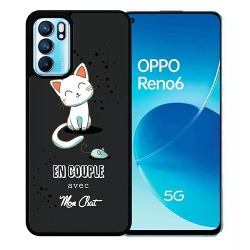 Coque Pour Oppo Reno6 5g - En Couple Avec Mon Chat Fond Noir 2 - Silicone - Noir