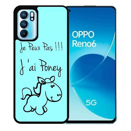 Coque pour oppo reno6 5g - citation poney turquoise - silicone - noir