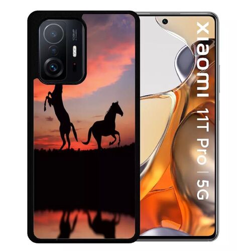 Coque Pour Xiaomi 11t Pro 5g - Chevaux Coucher De Soleil - Silicone - Noir
