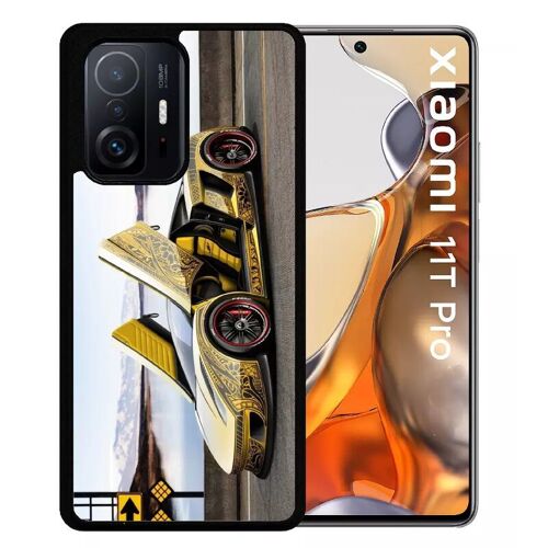 Coque Pour Xiaomi 11t Pro - Tuning Voiture Jaune - Silicone - Noir