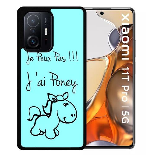 Coque Pour Xiaomi 11t Pro 5g - Citation Poney Turquoise - Silicone - Noir