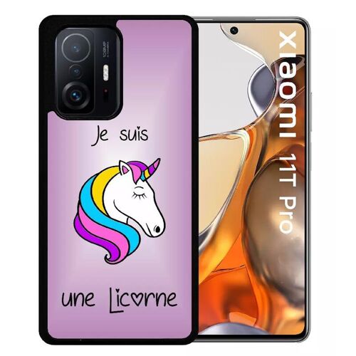 Coque Pour Xiaomi 11t Pro - Je Suis Une Licorne Fond Violet - Silicone - Noir