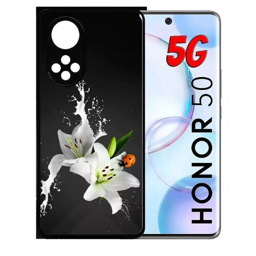 Coque Pour Honor 50 5g - Lys Blanc Coccinelle Sur Fond Gris - Silicone - Noir