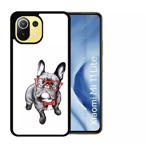 Coque Pour Xiaomi Mi 11 Lite - Bulldog Français À Lunettes - Silicone - Noir