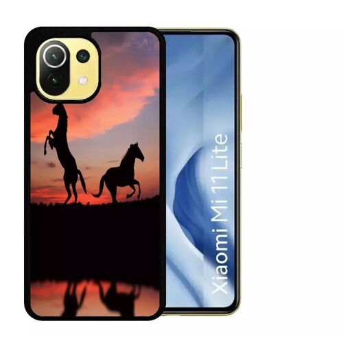 Coque Pour Xiaomi Mi 11 Lite - Chevaux Coucher De Soleil - Silicone - Noir