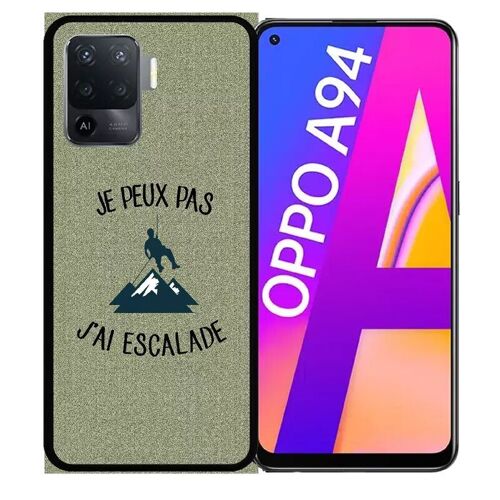 Coque Pour Oppo A94 - Je Peux Pas J Ai Escalade Fond Texture Gris - Silicone - Noir