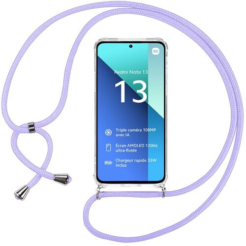 Coque Pour Xiaomi Redmi Note 13 4g (Pas Pour 5g) Coins Renforcés Anti-Rayure Souple + Bandoulière Violet - E.F.Connection
