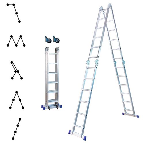 Echelle pliante articulée STAVALANCE4x6, 6,8m, 24 marches, multifonction, ecarteur de mur, escabeau, aluminium, H travail max 7,13m, Hostrom