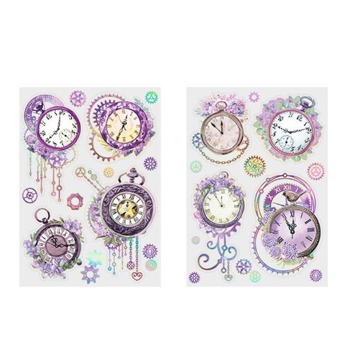 2pcs Manuel Diy Stickers Horloge Fleur Thème Bonne Adhérence Unique Journal Décalcomanies Pour Planificateur Agenda Enveloppe Album Violet
