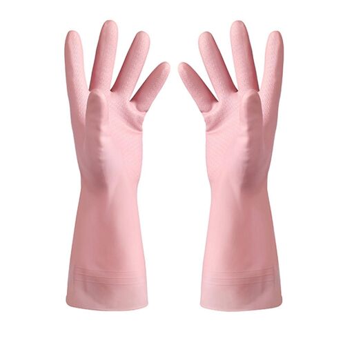 Gants De Nettoyage En Caoutchouc Réutilisables Épaissis Durables Imperméables À L'eau Pour Éviter Le Glissement Gants De Lavage De Cuisine Pour Laver La Vaisselle Légumes Meubles Rose L