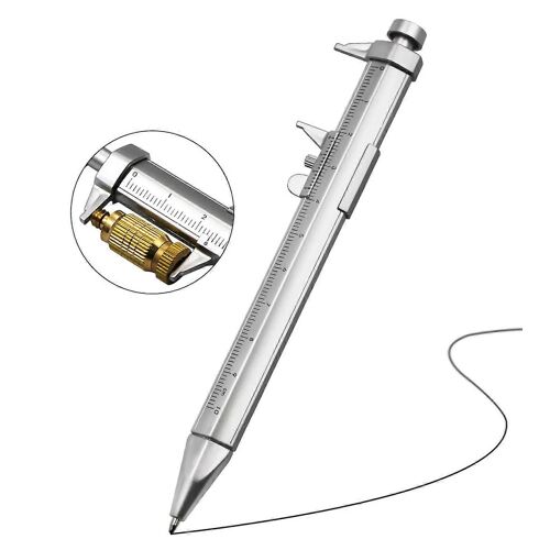 Stylo à bille à pied à coulisse Vernier Plastique 0-100mm Règle de mesure Règle de mesure 2 en 1 Stylo multifonction avec rechargeBlack