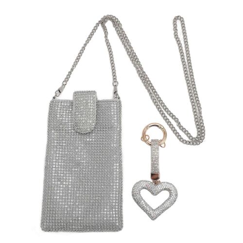 Pochette de soirée en argent Bling Diamond : sac à main pour femmes, portefeuille et porte-clés combo