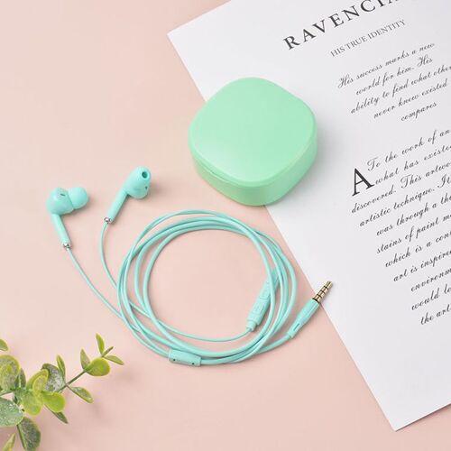 Green with Box Écouteurs intra-auriculaires filaires de 3.5mm, oreillettes de sport, stéréo basse, avec boîte, mains libres, musique, casque avec micro, pour iPhone, Samsung, Mobile, PC ""Nipseyteko""