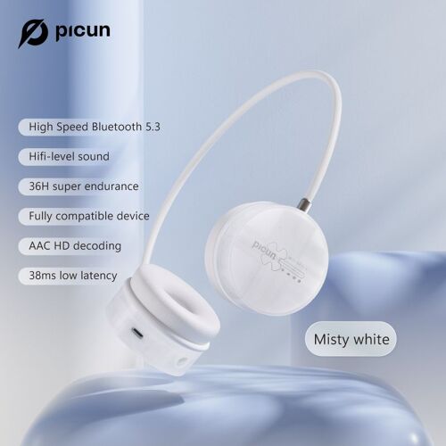 White Headphone Picun-Téléphone de sauna sans fil i30, stéréo Hi-Fi, casque Bluetooth 5.3 léger avec microphone, 36 heures de lecture pour téléphone, PC, voyage ""Nipseyteko""