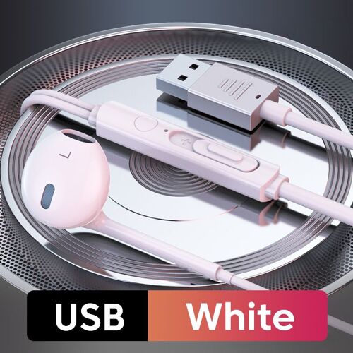 V6 White-USB 3M Long USB Filaire Écouteurs Intra-auriculaires Avec Micro Câble USB-A Mains Libres Casque Jeu USB Écouteurs Pour Ordinateur Portable De Bureau PC ""Nipseyteko""