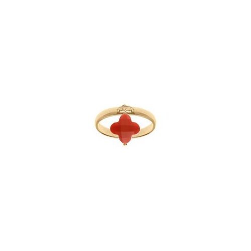 Bague Argent Doré Trèfle En Verre Facetté Rouge