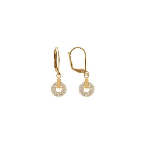 Boucles D'oreilles Dormeuse Plaqué Or Ronde Oxydes Blancs Sertis