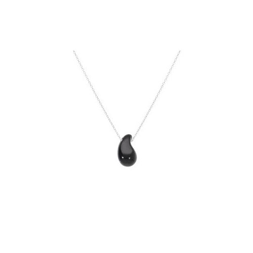 Collier Argent Rhodié Goutte En Verre Noir 40+5cm