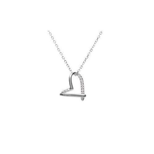 Collier Argent Rhodié Coeur Oxydes Blancs Sertis 42+3cm