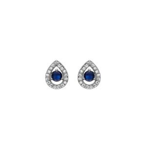 Boucles D'oreilles Tige Argent Rhodié Oxyde Bleu Et Contour Oxydes Blancs