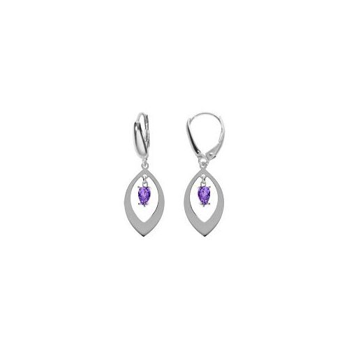 Boucles D'oreilles Dormeuse Argent Rhodié Navette Et Oxyde Violet