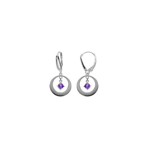 Boucles D'oreilles Argent Rhodié Dormeuse Cercle Et Oxyde Violet