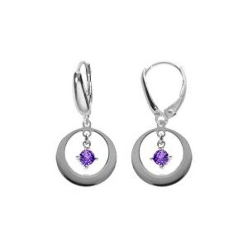 Boucles D'oreilles Argent Rhodié Dormeuse Cercle Et Oxyde Violet