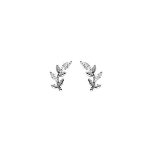 Boucles D'oreilles Tige Argent Rhodié Feuillage Oxydes Blancs Sertis