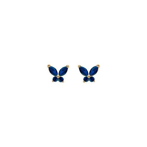 Boucles D'oreilles Tige Argent Doré Papillon Oxydes Bleu Foncé Sertis