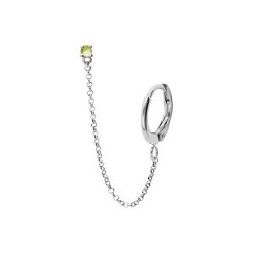 Boucles D'oreilles Tige Argent Rhodié Oxyde Vert Serti Chaînette Et Créole Sur Lobe (2 Trous)