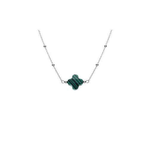 Collier Argent Rhodié Chaîne Boules Et Trèfle En Verre Facetté Vert Foncé 38+5cm