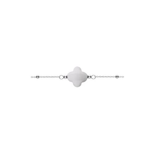 Bracelet Argent Rhodié Chaîne Boules Et Trèfle En Verre Facetté Blanc 16+3cm