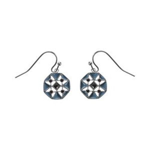 Boucles D'oreilles Crochet Acier Résine Bleu Et Oxydes Noirs