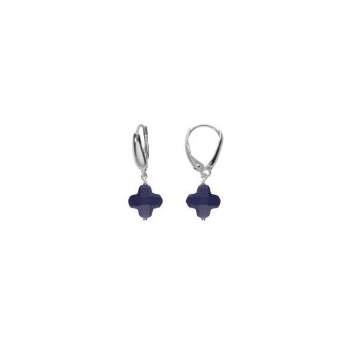 Boucles D'oreilles Tige Argent Rhodié Trèfle En Verre Facetté Bleu Marine