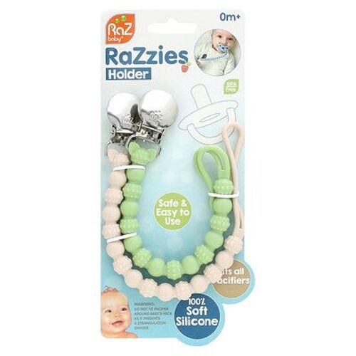 Razbaby Attache-Sucette Razzies, 0 M+, Vert/Beige, 2 Attaches