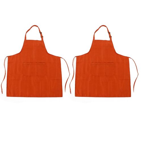 Tablier de cuisine Imperméable Sangle de cou réglable Tablier de bavoir de cuisine doux respirant avec poche pour barbecue au four 2pcs Orange