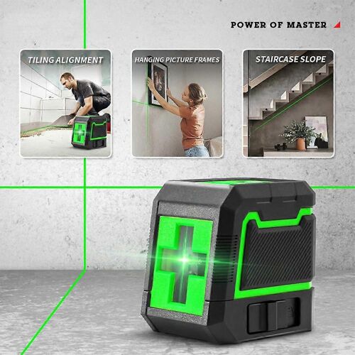 Niveau laser auto-nivelant, ligne de faisceau laser de croix verte de niveau laser à 2 lignes, outil laser d'alignement pour l'accrochage de tableaux et l'application de bricolage