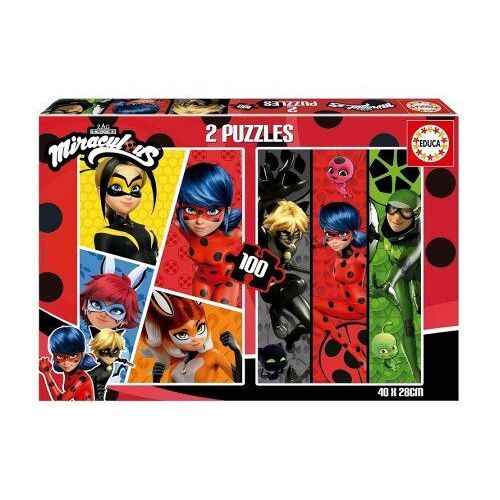 Pack puzzles Miraculous - Ladybug et ses amis Super Heros 2 x 100 pieces - Fille, Garcon - Set puzzle dessin anime + carte