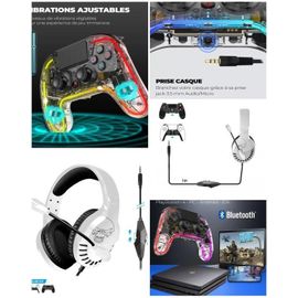 Casque Pro-H3 Orange Ps4-Ps5 Playstation + Manette Ps4 Bluetooth Neon Bluetooth Lumineuse Rgb 3.5 Jack Pc, Ios Ou Android.