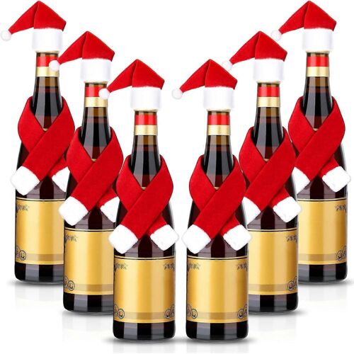 6 ensembles Couverture de bouteille de vin de Noël Pull en tissu non tissé Robe de bouteille de vin Père Noël Bonhomme de neige Couverture de bouteille de vin pour décorations de Noël Swea