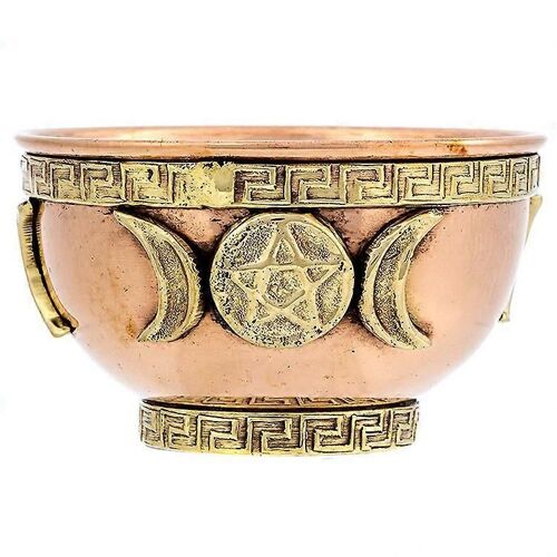 Triple lune Pentacle cuivre offrande bol 3", idéal pour l'utilisation de l'autel, utilisation rituelle, brûleur d'encens, bol de purification, bol de décoration, bol d'offrande
