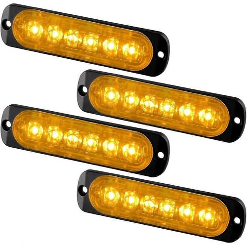 Ultra Mince 6led 12-24v Lumières Stroboscopiques D'urgence Ambre Balise De Danger Avertissement Clignotant Lumières Universelles Pour Voiture Véhicule Camion 4pcs
