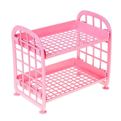 Support de bureau à double couche Hollow Out Gain de place Support de rangement de bureau à 2 niveaux pour les cosmétiques Outils de maquillage Rose