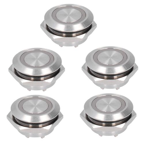 5pcs interrupteur à bouton-poussoir momentané en métal à réinitialisation automatique ultra mince étanche avec LED 19mmDC3   6V blanc