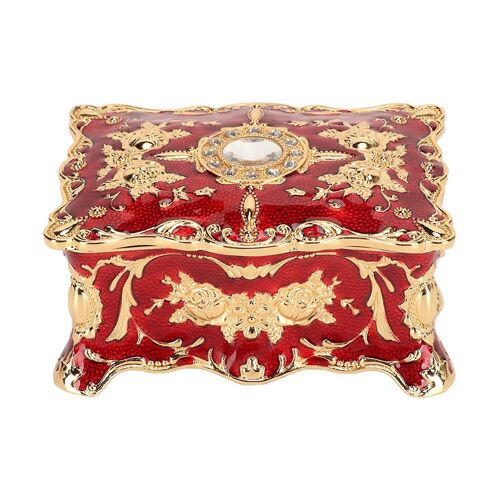 Boîte à bijoux en strass rouge : organisateur gravé fleur vintage pour boucles d'oreilles et bagues