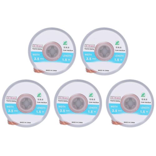 5 Pcs Soudure Mèche Tresse Cuivre 1.5m Longueur 3.5mm Largeur Set Kit pour Soudure Dessouder