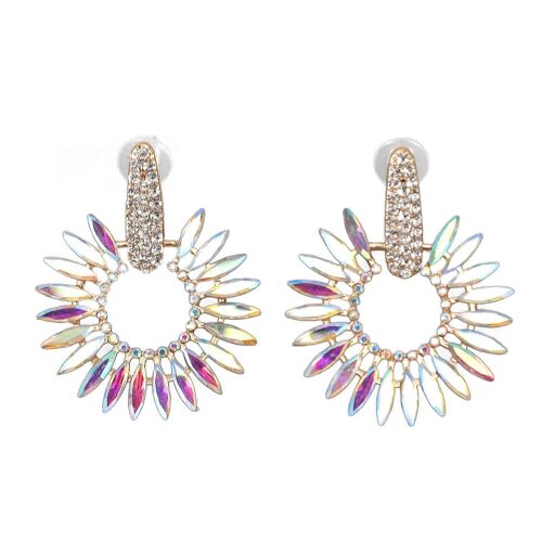 Boucles D'oreilles En Strass Ab Blanc - Grand Lustre Dangle Pour Femmes