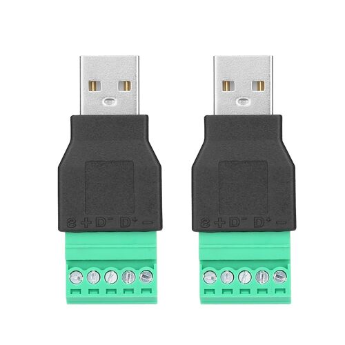 2Pcs USB Mâle Plug à 5 Broches Vis Terminal Adaptateur Connateur