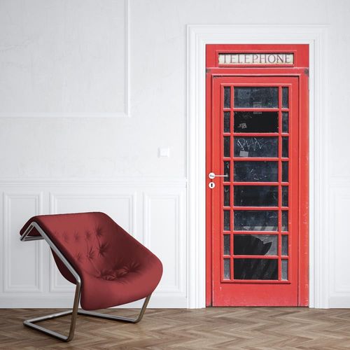 Sticker Porte Cabine Londres Grunge - 204 x 73 cm